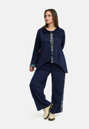 'Delina' Bluse Denim – navy, fließend & mit Print-Detail